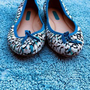 Authentic LONGCHAMP Ile Aux Pantheres Ballerina Flats, Size 6M, Lagoon Color